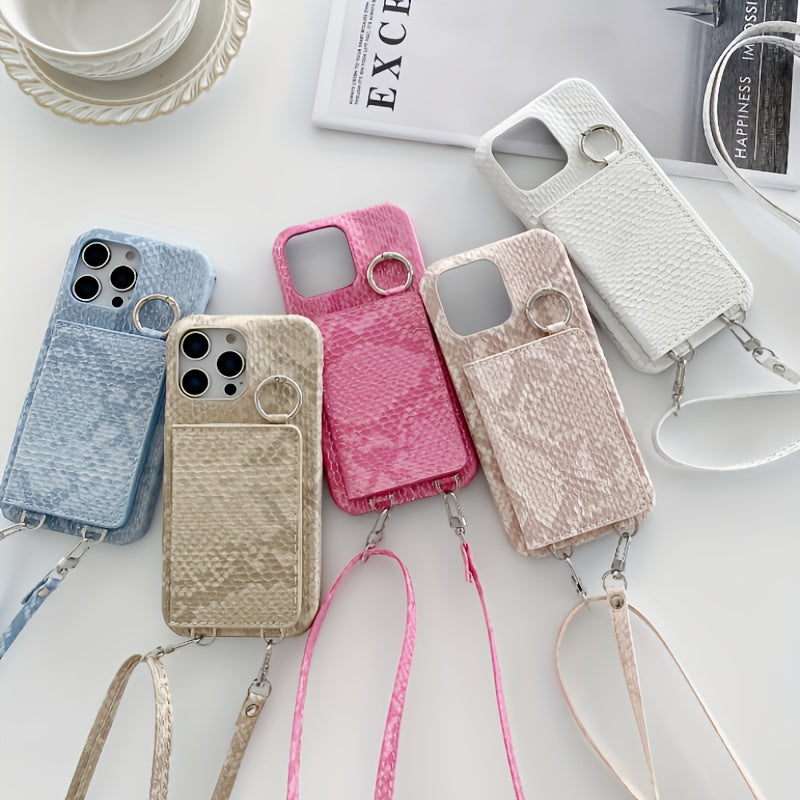 tui tlphone crois avec miroir et portecartes motif beige clair serpent dor ouverture gauchedroite  Compatible Apple 17  Organisateur quotidien  accessoire lgant  tendance pour smartphones