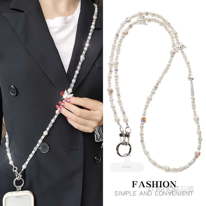 Chane lgante pour Tlphone Femme  Longue Bandoulire avec Perles Imitation Boucle de Suspension Connecteur CollierCordon  Pour Smartphone Cls Sac  Main  Accessoire Luxe Bracelet Tlphone Dcorations Strass