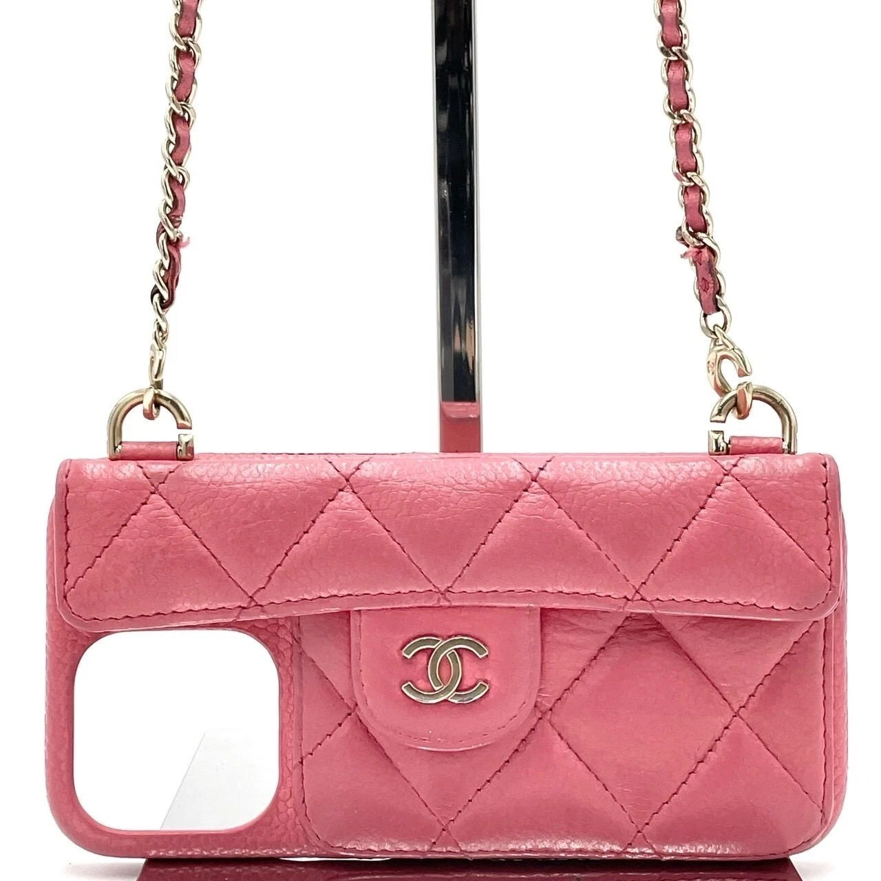 Coque à chaîne & cuir vegan – Lanière réglable, porte-carte intégré